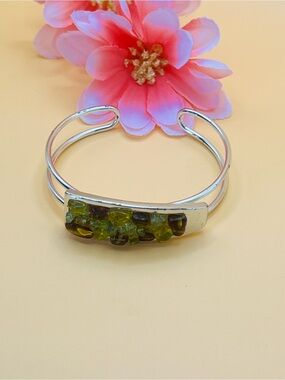 Silver plated semi precious stones cuff Bracelet adjustable